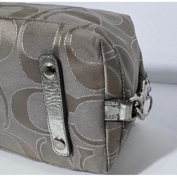 Coach Poppy Signature Lurex satchel shoulder handbag in Silver/gray metallic - Picture 8 of 12